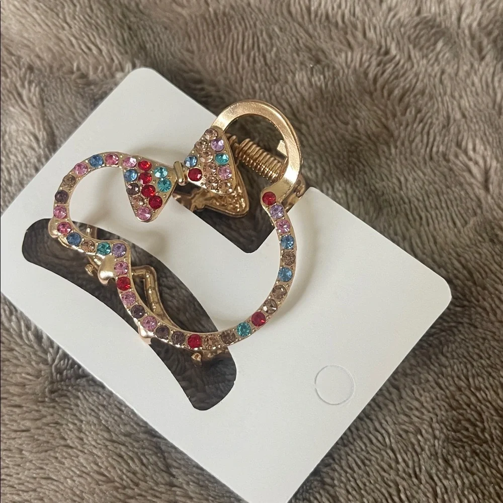 Gold Multicolor Rhinestone Minnie mouse Hair Clip nwt
